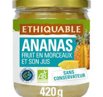 Ananas morceaux et son jus Madagascar BIO Bocal 420g
